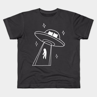 cat alien abduction line art Kids T-Shirt